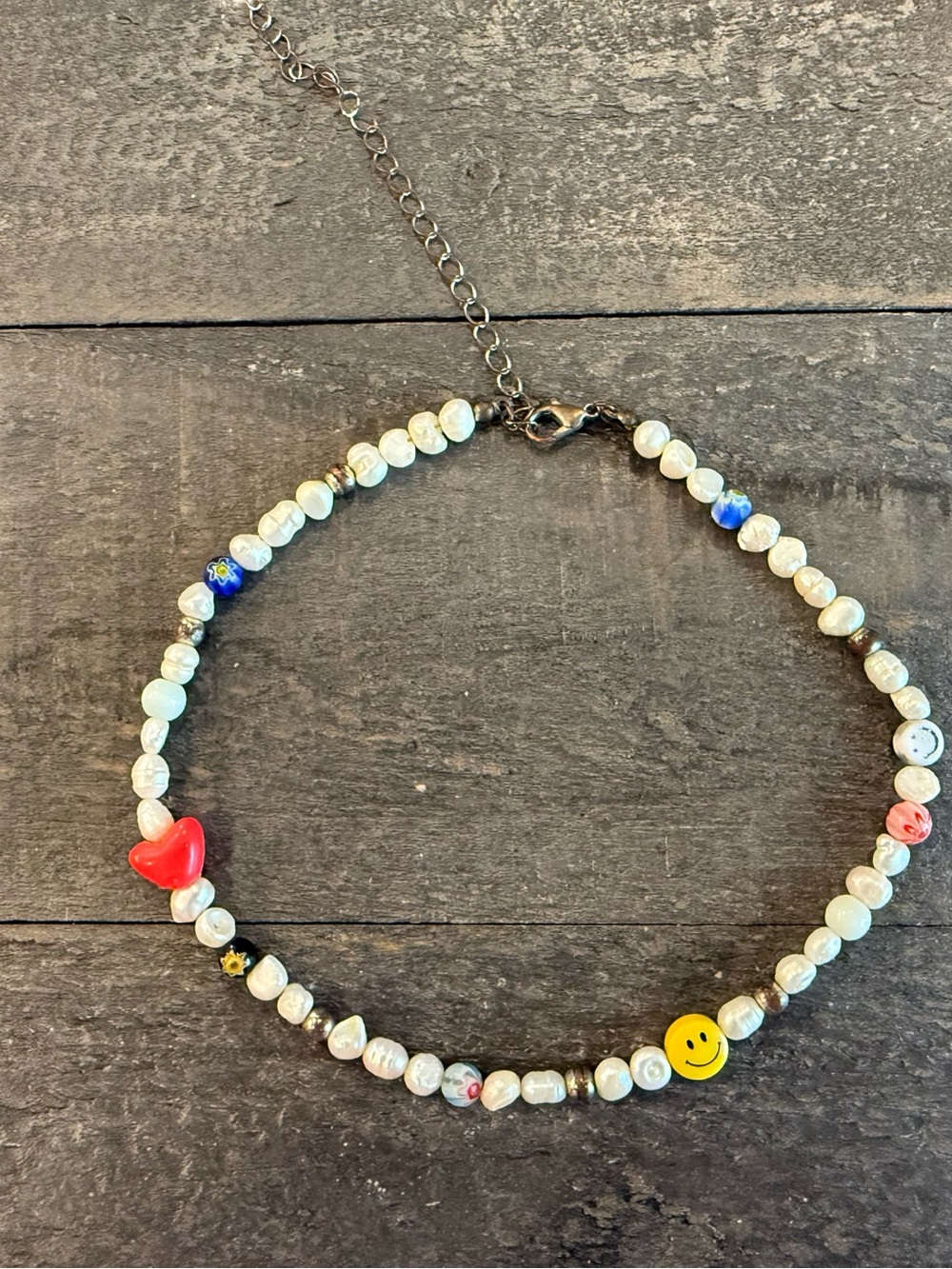 Beaded Choker with Smile Face & Heart Charms